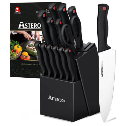 Astercook Knife Set with Built-in Sharpener Block