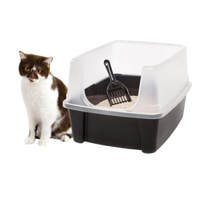 IRIS USA Open Top Cat Litter Tray with Scoop and Scatter Shield